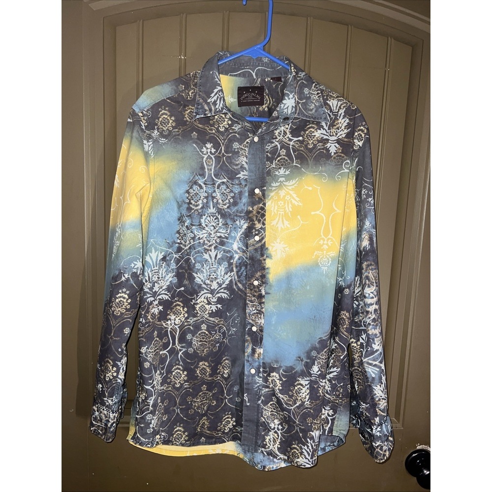 Vintage INDIGO PALMS L Shirt Colorful Embroidered White Button Up 90s 100% Cotto